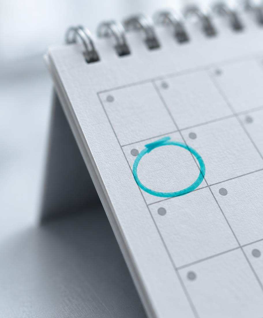 Calendar page with a date circled in turquoise